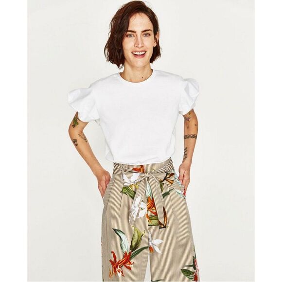 ZARA Floral and Striped Poplin Culottes - Picture 3 of 14